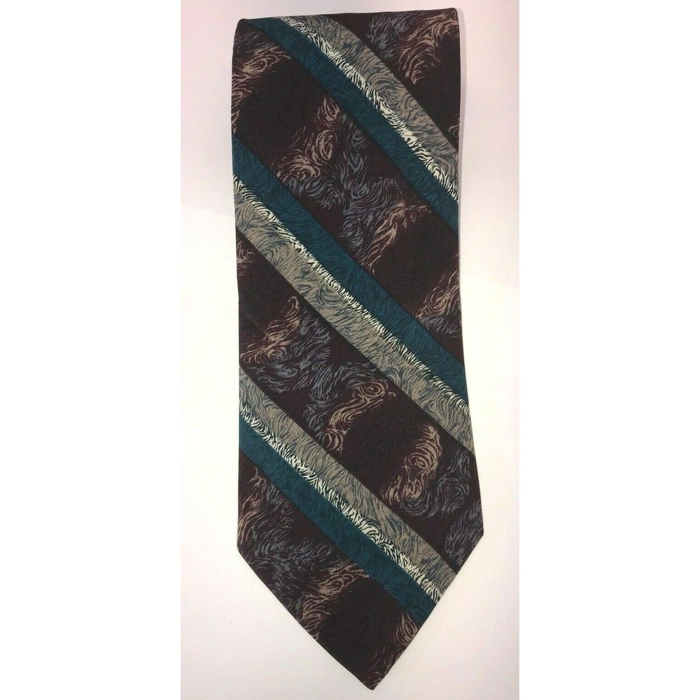 New Old Stock Ron Chereskin Polyester Neck Tie Burgundy, Teal & Gold 56" Length